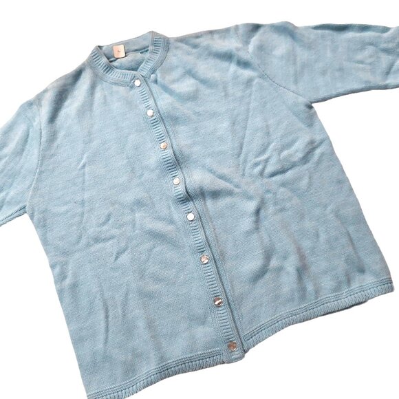 Vintage 1940s -1950s Sky Blue Long Sleeve Knit Cardigan Sweater XL - Picture 3 of 6